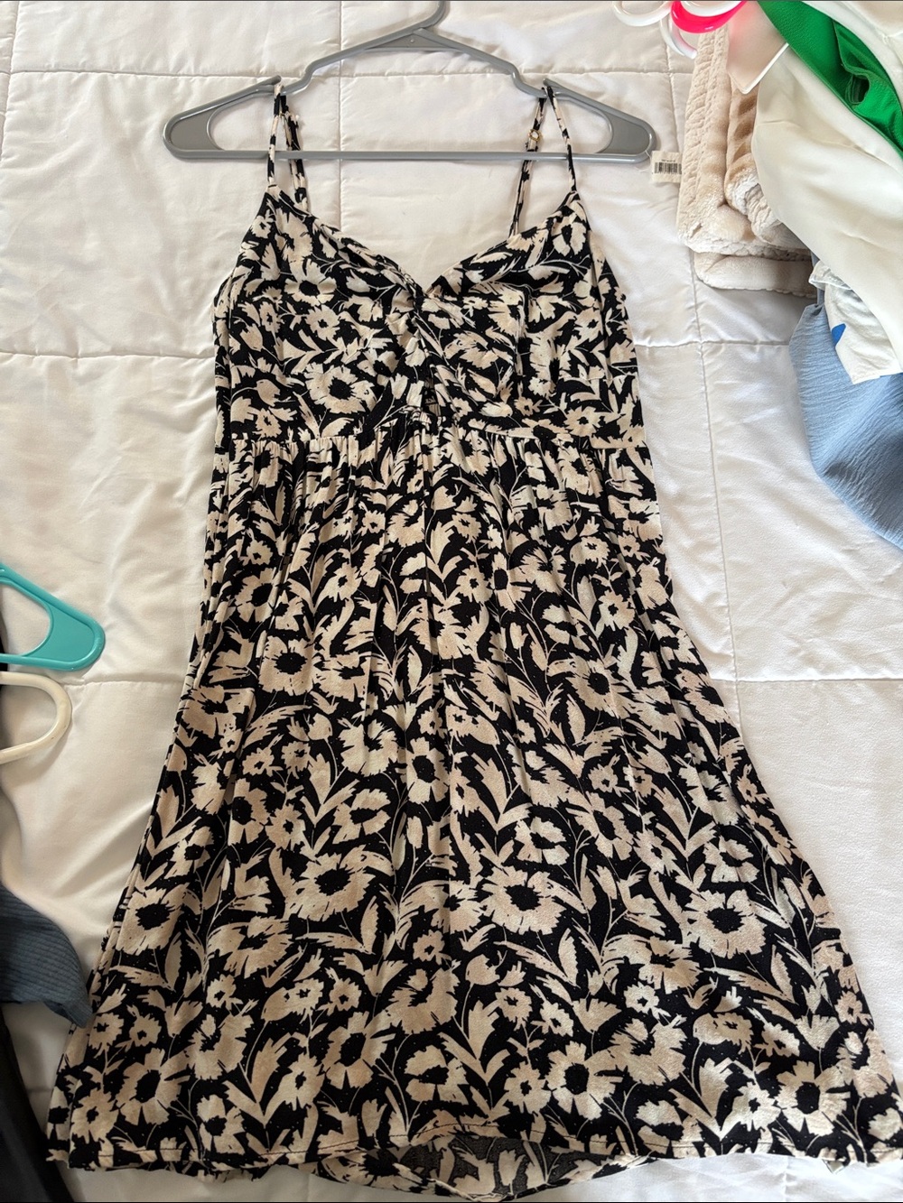 saltwater LUXE Black and Cream Floral Spaghetti-Strap Mini Dress